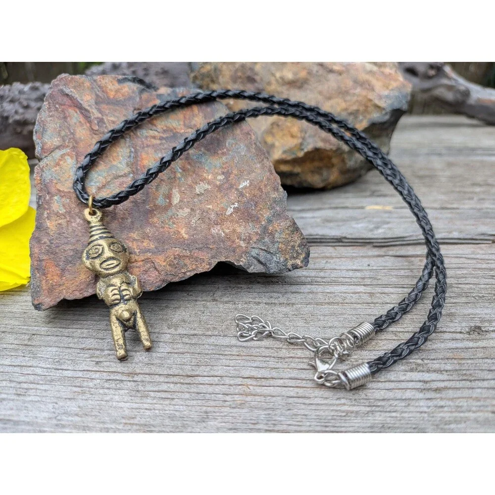 Vintage Brass Latin American First Nations Fertility God Pendant Necklace